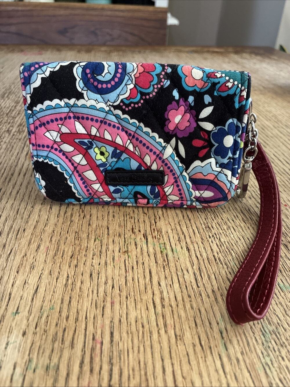 Vera Bradley RFID Wristlet Wallet Haymarket Paisley Black Blue Pink
